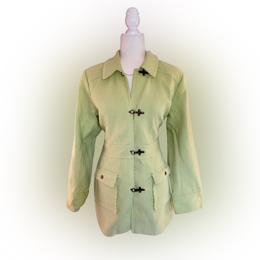 Dialogue Lime Green Textured Cotton Utility Jacket with Toggle Clasps Size L